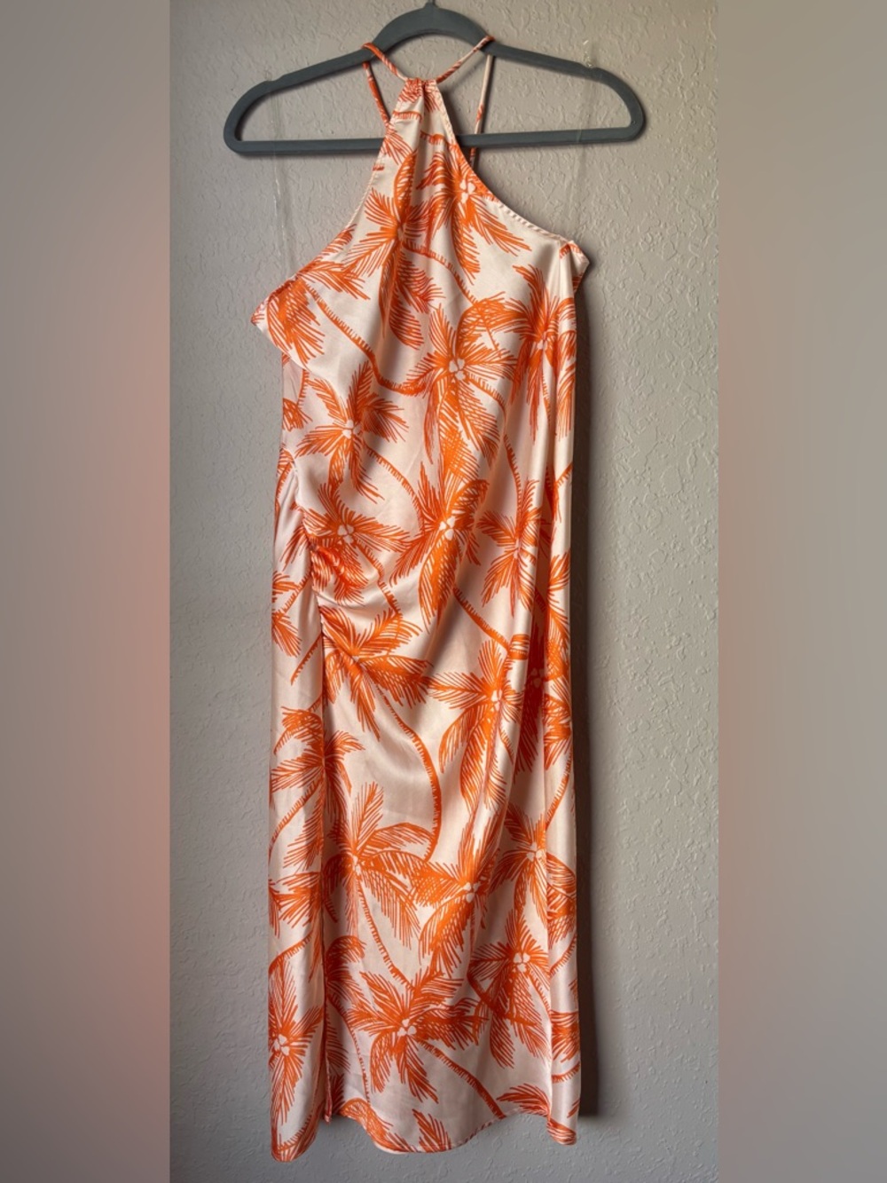 Alani Noelle Women’s One-Shoulder Orange Palm Print Midi Dress size M - Picture 3 of 10